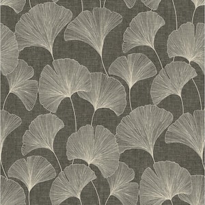 Ginko Leaves Ebony Vinyl Peel and Stick Wallpaper Roll (Covers 30.75 sq. ft.)