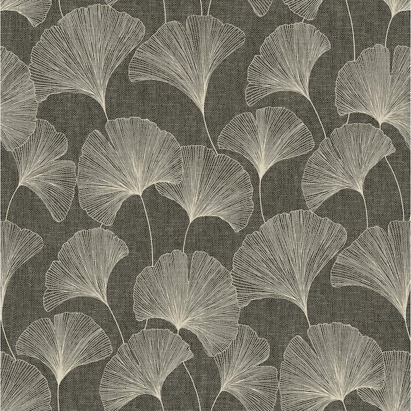 Ginko Leaves Ebony Vinyl Peel and Stick Wallpaper Roll (Covers 30.75 sq. ft.)