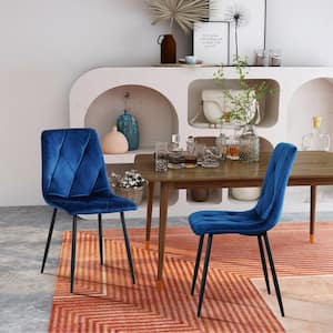 34.84 in. Blue Velvet Metal Legs Dining Side Chair with Cushion Seat Back and (Set of 4)