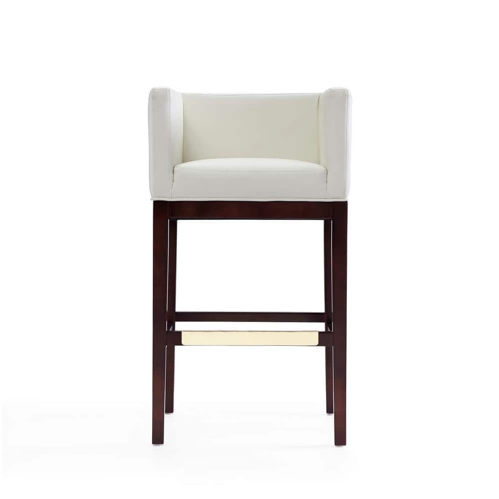 Figeac Mid-Century Beech Wood Barstool in Dark Walnut and Ivory