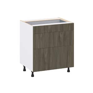 Timberline 30 in. W x 34.5 in. H x 24 in. D in Slab Walnut Assembled Base Kitchen Cabinet with 3-Drawers