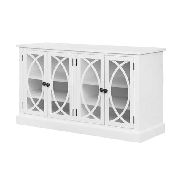 Benjara White Wood Top 19 in. Sideboard with 2 Glass-Door Cabinets