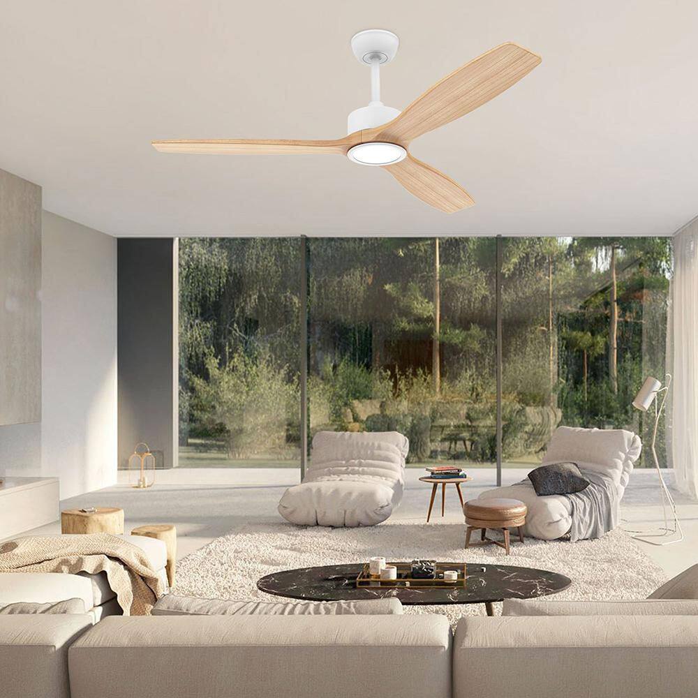 52 in. Modern Wood Indoor/Outdoor White Standard Downrod Mount Ceiling Fan with LED Lights and Remote Control,Dimmable price history on PriceWatchPro
