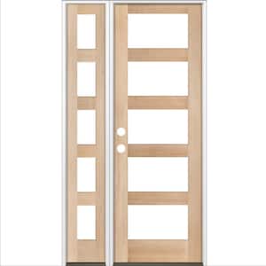 46 in. x 96 in. Modern Hemlock Right-Hand/Inswing Clear Glass unfinished Wood Prehung Front Door with Left Sidelite