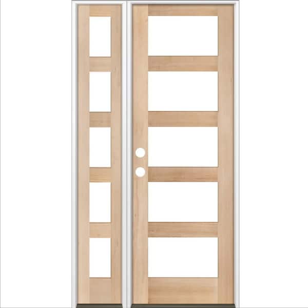 Krosswood Doors 50 in. x 96 in. Modern Hemlock Right-Hand/Inswing Clear Glass unfinished Wood Prehung Front Door with Left Sidelite