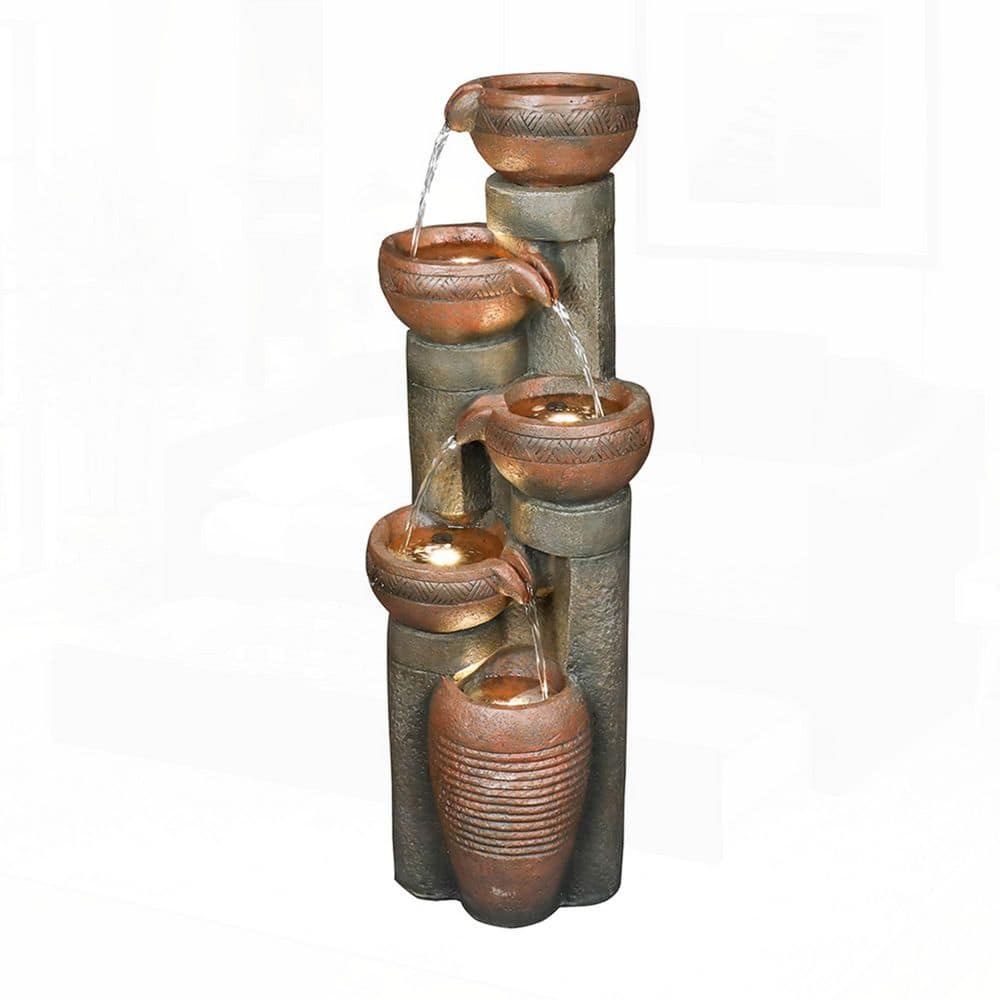 Rustic 39. 7in. H Polyresin Waterfall Floor Tiered Fountain with LED Lights for Garden, Patio, Deck, Porch, Yard Decor price history on PriceWatchPro