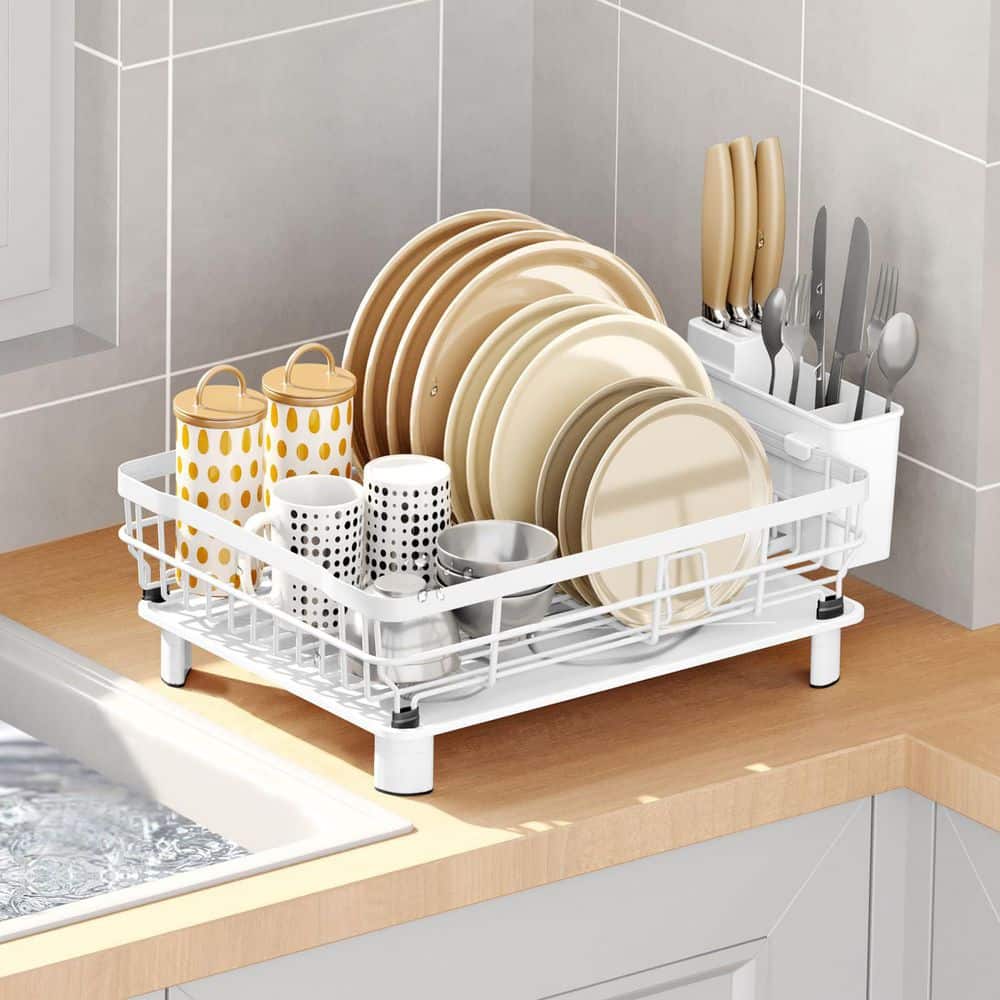 13 x 16.9 x 5.9 in. 1-Tier Over The Sink Dish Drying Rack with Drainboard Utensil Holder in White Space-Saving Design price history on PriceWatchPro