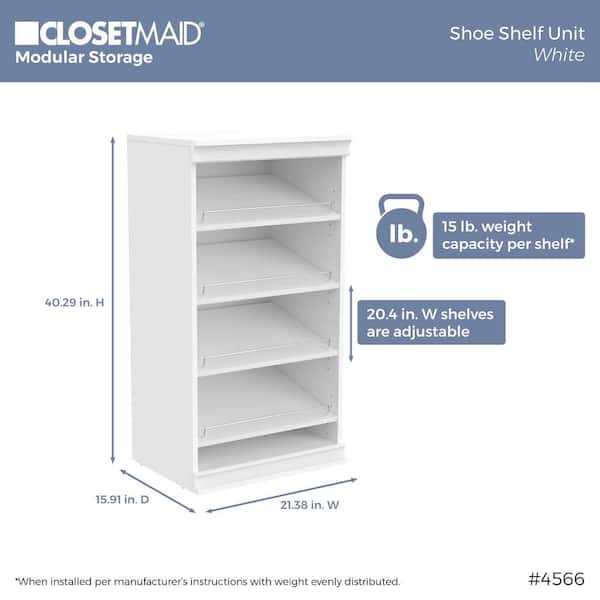 Closetmaid closetMaid Modular Storage Angled Shelves, Wood closet Organizer  Adjustable, Stacking, Full Backer, Decorative Trim, White, Shoe