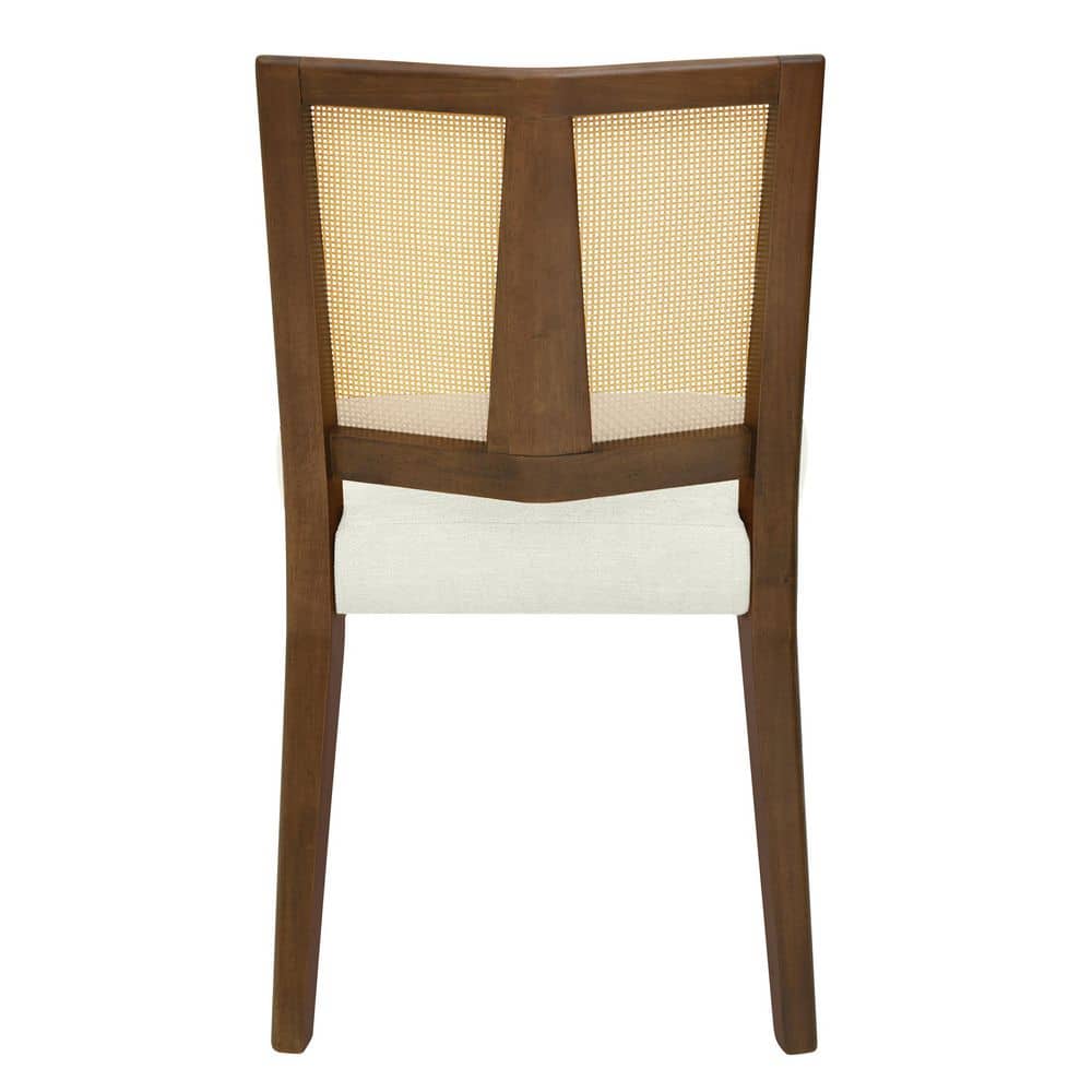 Walnut and Beige High Back Cane Wood Side Chair