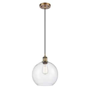 Athens 1-Light Brushed Brass Shaded Pendant Light with Seedy Glass Shade
