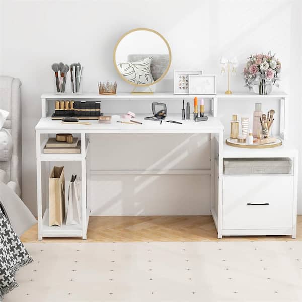 Costway 66 in. Computer Workstation with Monitor Stand CPU Stand Printer Shelf & File Drawer