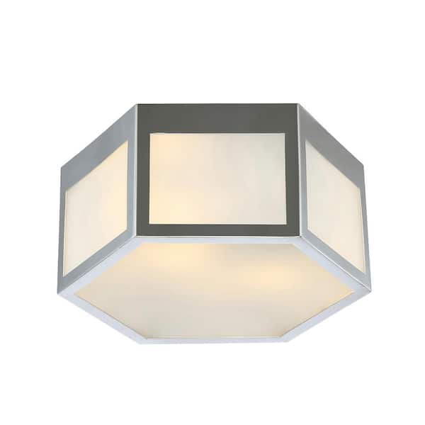 Moderno 15.75 in. Chrome Hexagon Metal/Frosted Glass LED Flush Mount