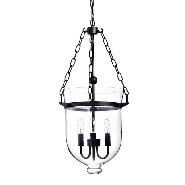Edvivi Condord 3-Light 13 in. Traditional Antique Bronze Finish Bell Jar Lantern Pendant with Clear Glass Shade