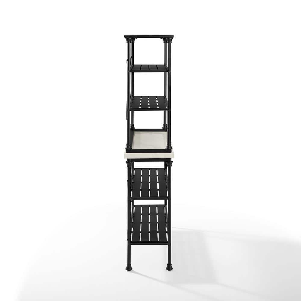Elegant French Industrial Inspired Matte Black Baker's Rack with Faux Marble Top