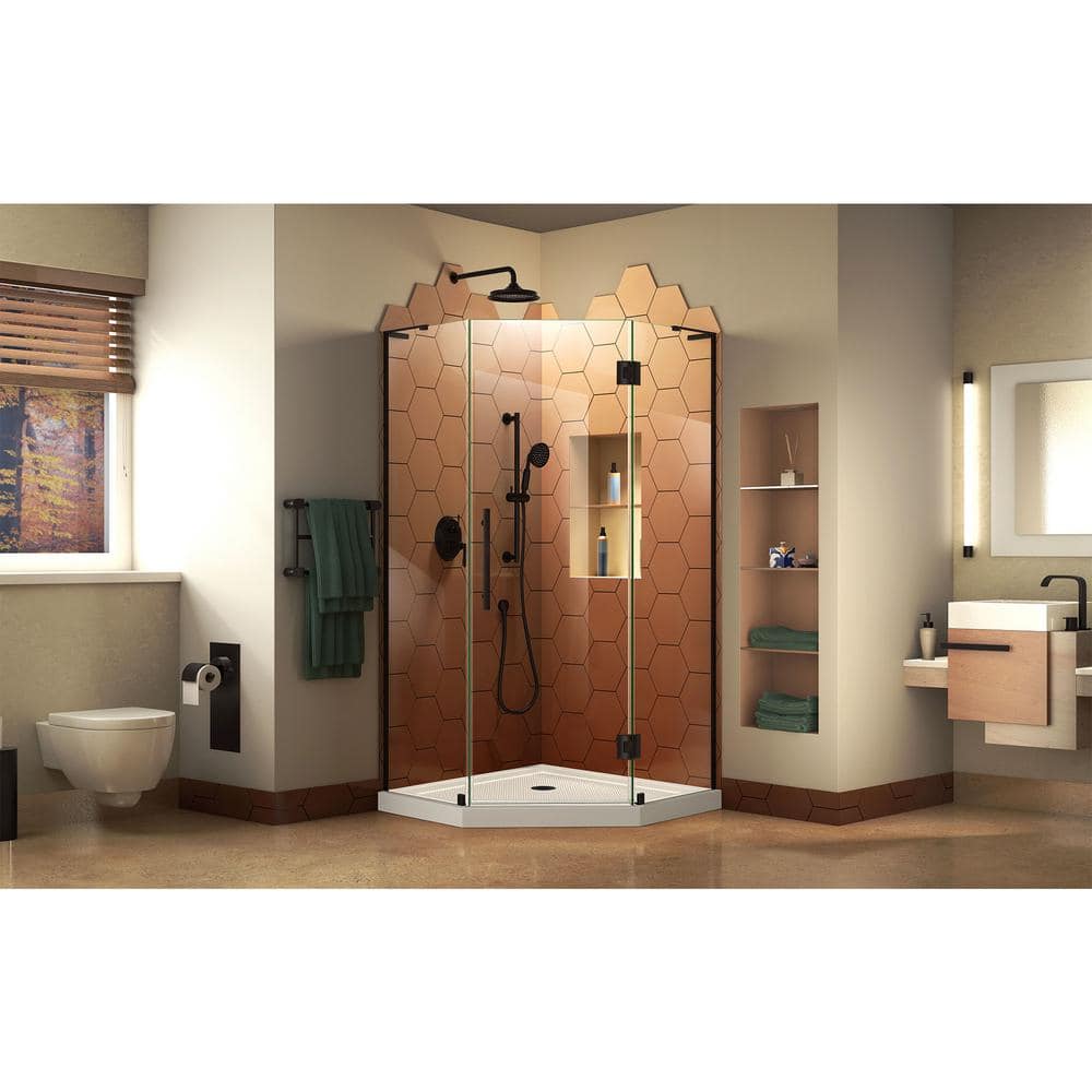 Satin Black Frameless Neo-Angle Shower Enclosure with Clear Glass