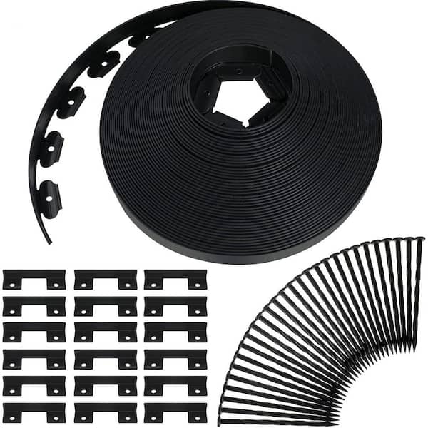 SenQWFa 148 ft. x 2 in. No Dig Black Plastic Border Landscape Edging Kit with 70 Spikes and 20 Connectors