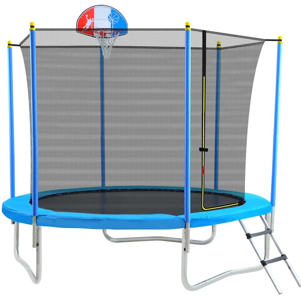 Wateday Outdoor 8 ft. Round Trampoline with Safety Enclosure Net, Hoop and Ladder PF-SW000046AAC - The Home