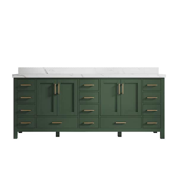 Willow Collections Malibu 84 in. W x 22 in. D x 36 in. H Double Sink Bath Vanity in Lafayette Green with 2 in. Calacatta Quartz Top