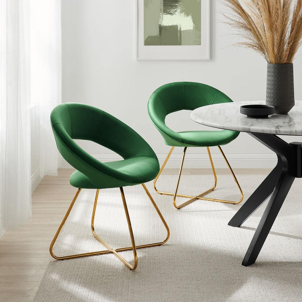 Emerald Green Velvet Upholstered Side Chair with Gold Metal Legs
