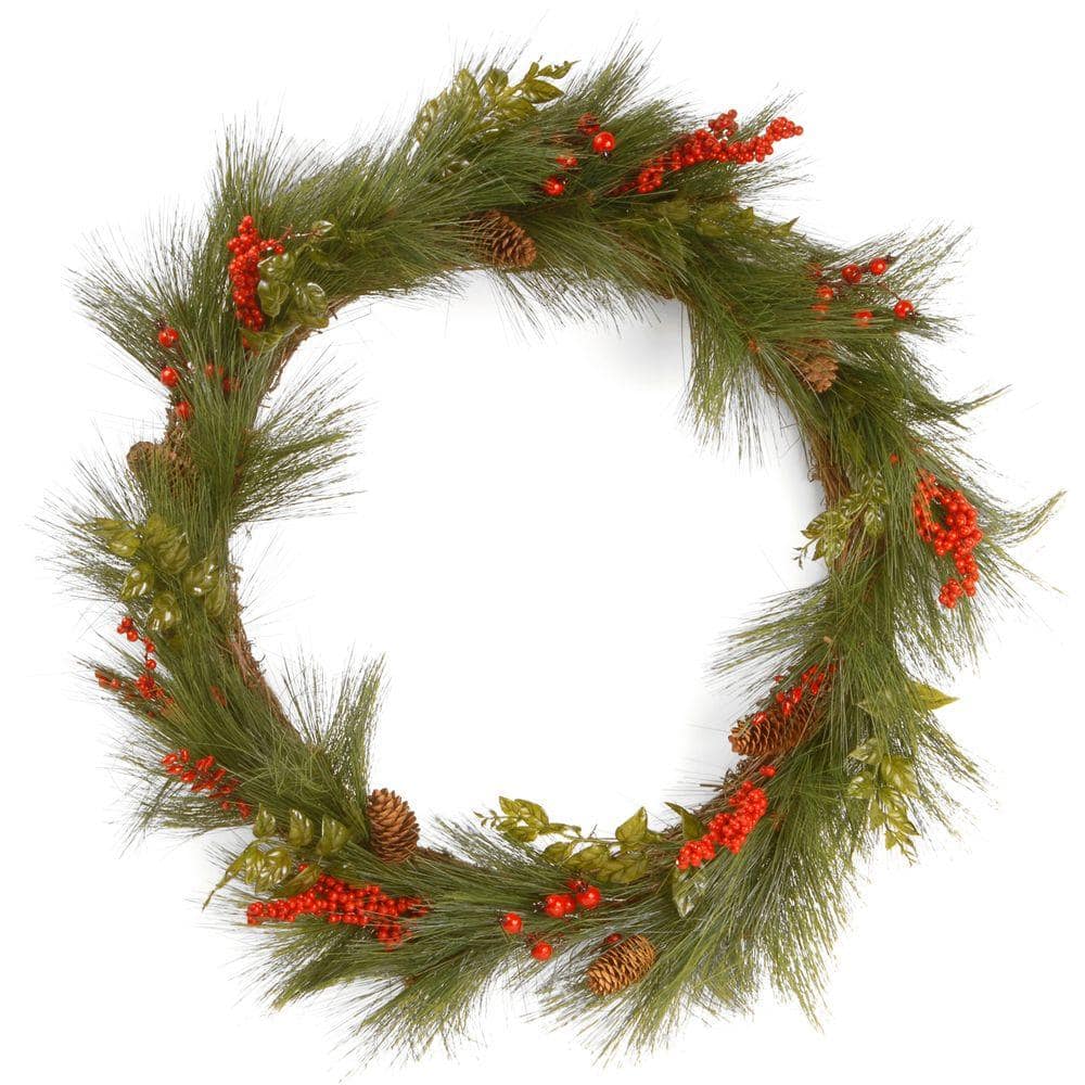30 in. Artificial Mixed Bristle Pine Wreath
