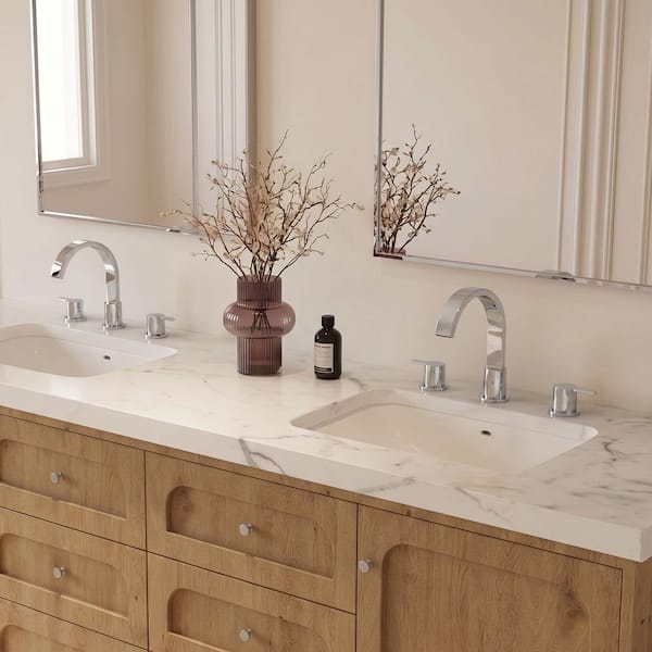 3-Hole Waterfall 8 in. Widespread Double Handle High-Arc Spot Resist Bathroom Sink Faucet with Drain in Polished Chrome