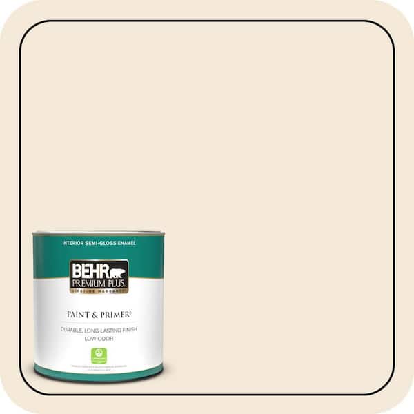 BEHR PREMIUM PLUS 1 qt. #13 Cottage White Semi-Gloss Enamel Low Odor Interior Paint & Primer