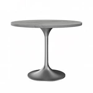 35.43 in. White Pedestal Verve Dining Table Mid-Century Modern Marble Top with Brushed Chrome Base (Seats 4 )