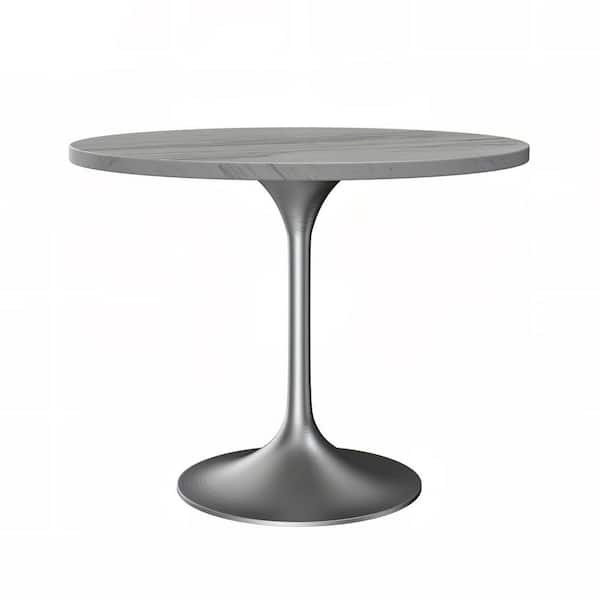 Leisuremod 35.43 in. White Pedestal Verve Dining Table Mid-Century Modern Marble Top with Brushed Chrome Base (Seats 4 )