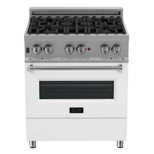 30 in. 4 Burner Dual Fuel Range with White Matte Door in Fingerprint Resistant Stainless Steel