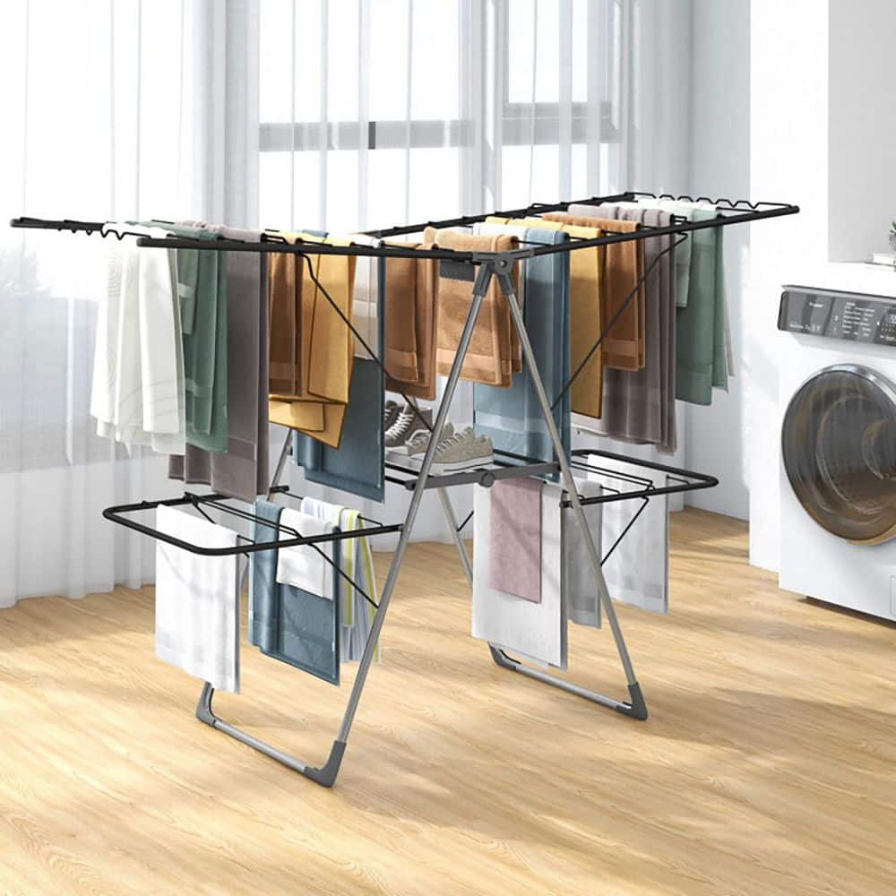 Devol Drying Rack Boyel Living Gray 55.5 in. W x 23 in. D x 51.5 in. H Metal Free ...