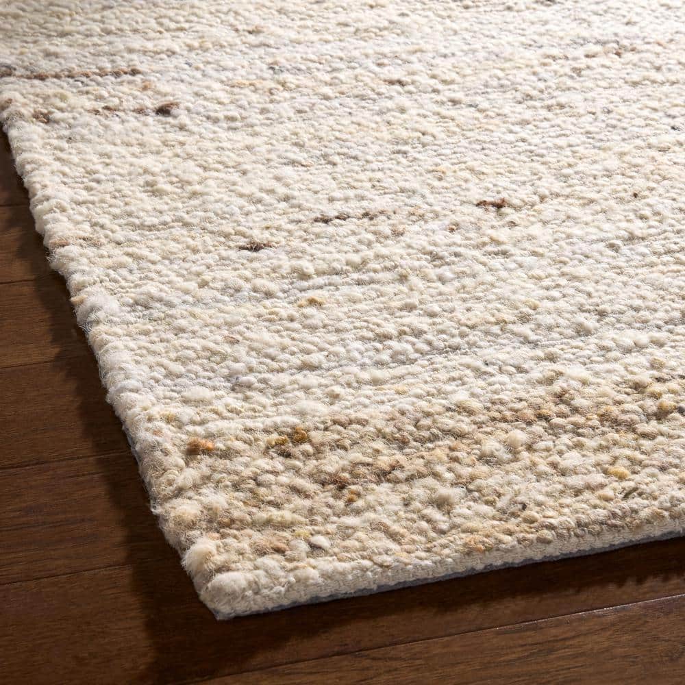 Ivory Beige Handcrafted Wool Rectangular Area Rug 5' x 7'