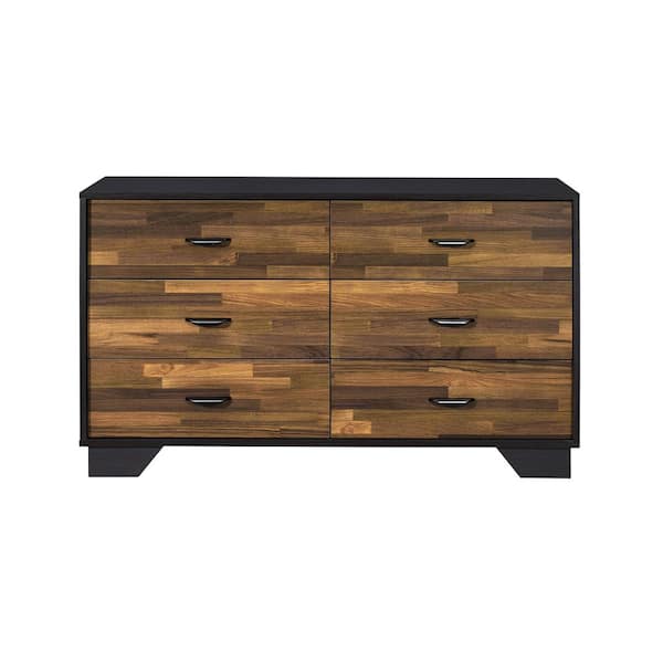 Unbranded 6-Drawer Walnut and Black Dresser 31 in. H x 47 in. W x 16 in. D