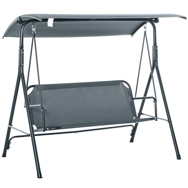 Unbranded 3-Person Metal Frame Outdoor Patio Swing in Gray with Stand and Adjustable Tilt Canopy