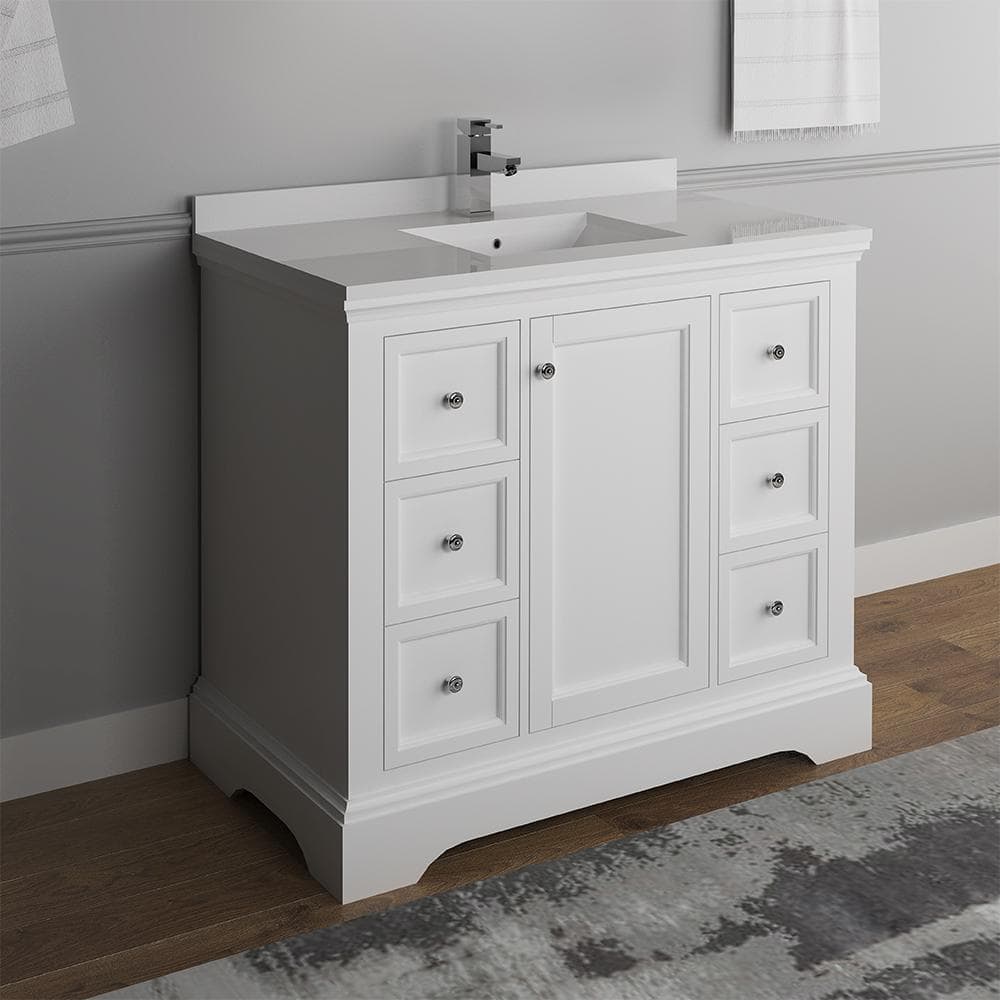Matte White Solid Wood Single Sink Vanity with Quartz Top