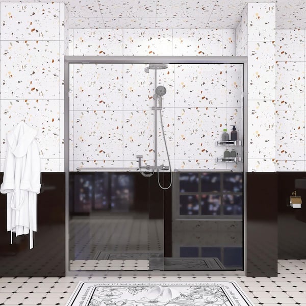56-60 in. W x 72 in. H Double Sliding Framed Shower Door in Gun Ash with Clear Tempered Glass