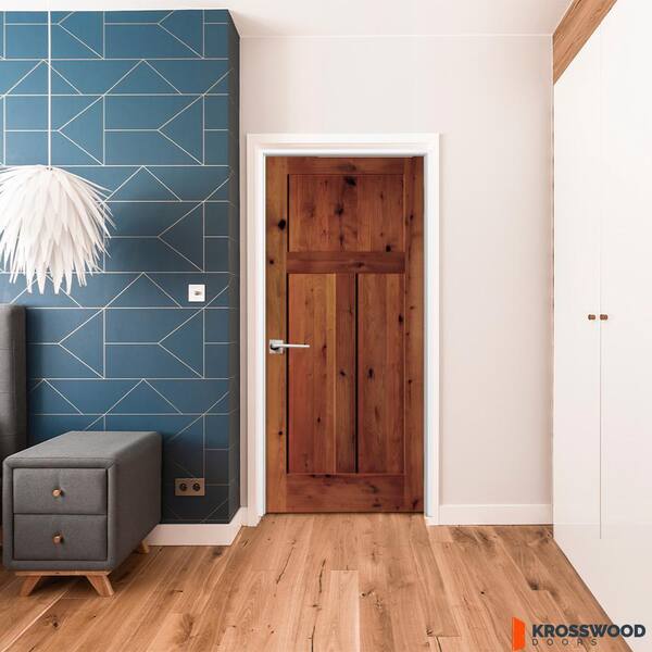 DIY 24 in. x 80 in. Right-Hand Knotty Alder Red Chestnut Stain Wood Single Interior Door Kit w/ Quick Assemble Jamb