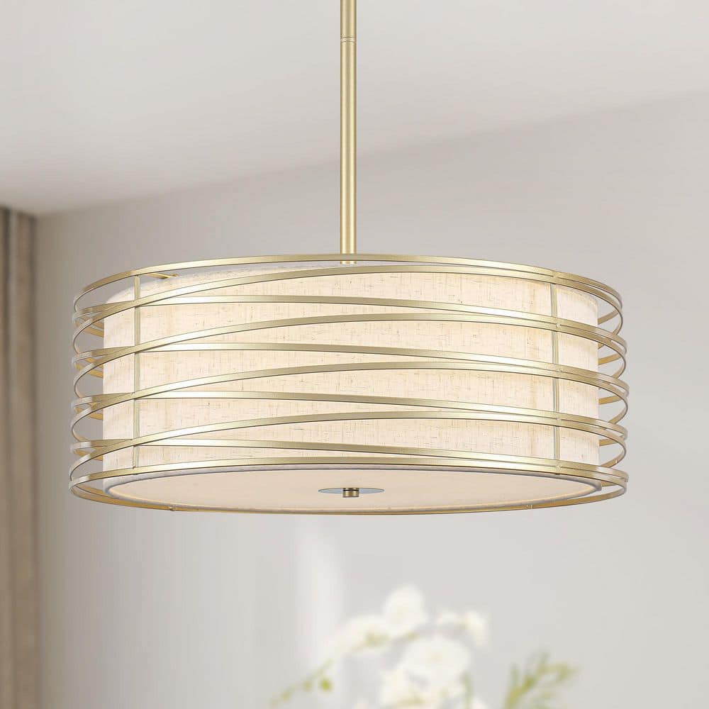 19.68 in. 5-Light Dimmable Gold Modern Farmhouse Drum Chandelier Over Table Metal Cage Round Light Fixture price history on PriceWatchPro