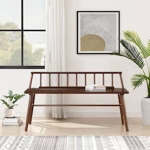 Walnut Solid Wood Scandinavian Bench with Low Spindle Back (26 in. H x 48 in. W x 17 in. D)