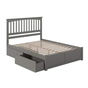 Mission Grey King Solid Wood Storage Platform Bed with Flat Panel Foot Board and 2 Bed Drawers