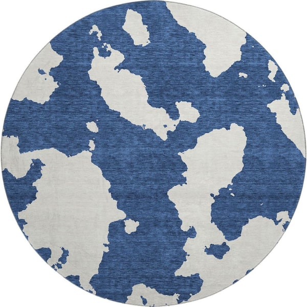 Addison Rugs Mayfield Premium Machine Washable Abstract AMF975 Navy 8 ft. x 8 ft. Round Rug