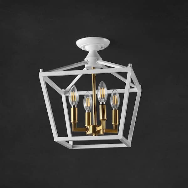 JONATHAN Y Plains Mini Lantern Modern 4-Light 12-in Brass Gold LED