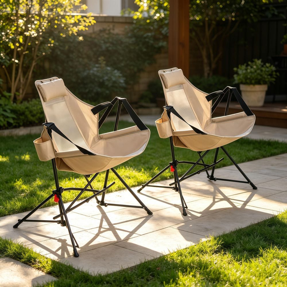 2-Pack khaki Metal Outdoor Rocking Chair, Folding Hammock Camping Chair, 250 lbs. Capacity, Breathable Fabric price history on PriceWatchPro