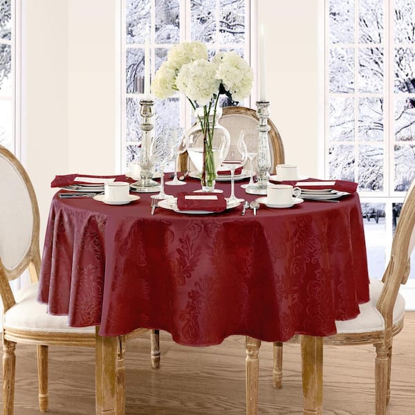 70 in. Round Burgundy Barcelona Damask Fabric Tablecloth