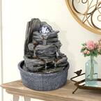 9.8 in. Zen Meditation Cascading Tabletop Fountain with LED Lights and Crystal Ball for Home Office Bedroom