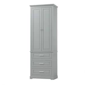 24 in. W x 15.7 in. D x 70 in. H Gray MDF Freestanding Tall Linen Cabinet with Adjustable Shelf and 3 Drawers