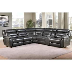 106 in. Pillow Top Arm -piece Faux Leather L-Shaped Sectional Sofa in. Gray