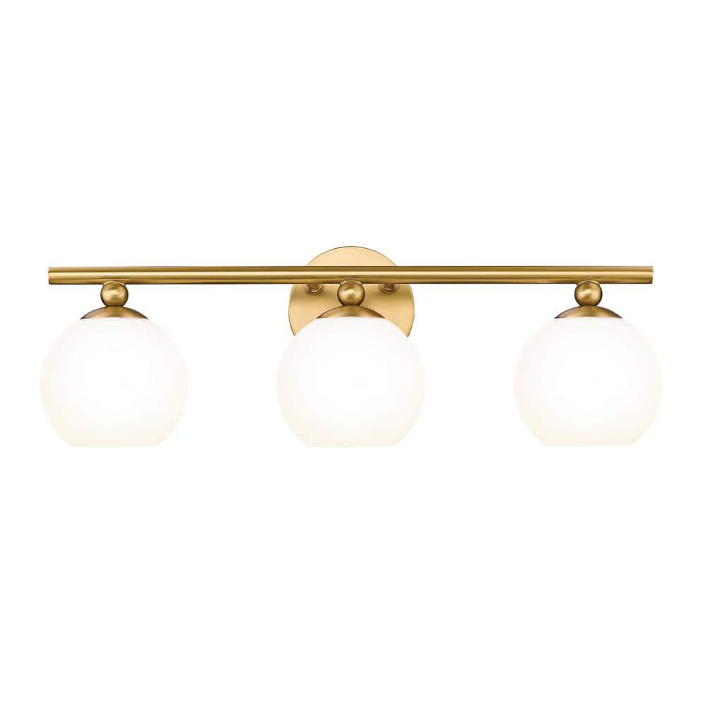 Neoma 21.75 in. 3-Light Modern Gold Vanity Light with Opal Etched Glass Sha