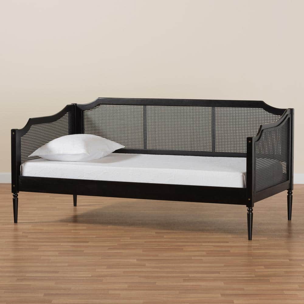 Twin Charcoal Wood and Synthetic Rattan Daybed with Slats