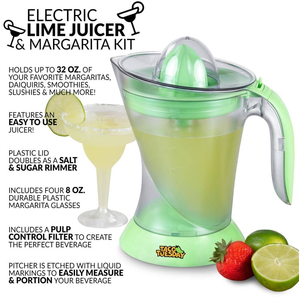 Green Electric Citrus Juicer with Pitcher and Glasses Set