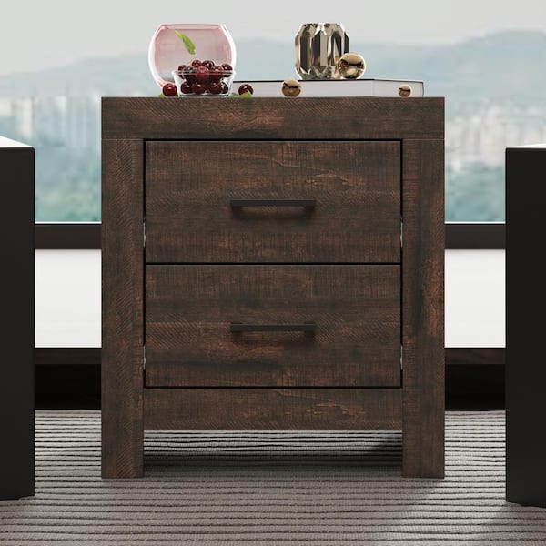 FUFU&GAGA 2-Drawer Wood Grain Nightstands Side Table in Brown, 17.7 in. W x 15.7 in. D x 19.7 in. H